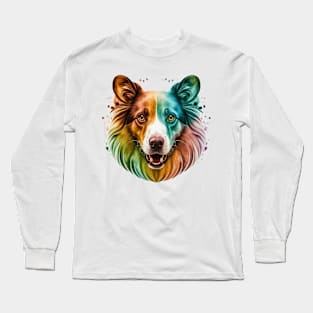 Watercolor Dog Colourful Portrait Long Sleeve T-Shirt